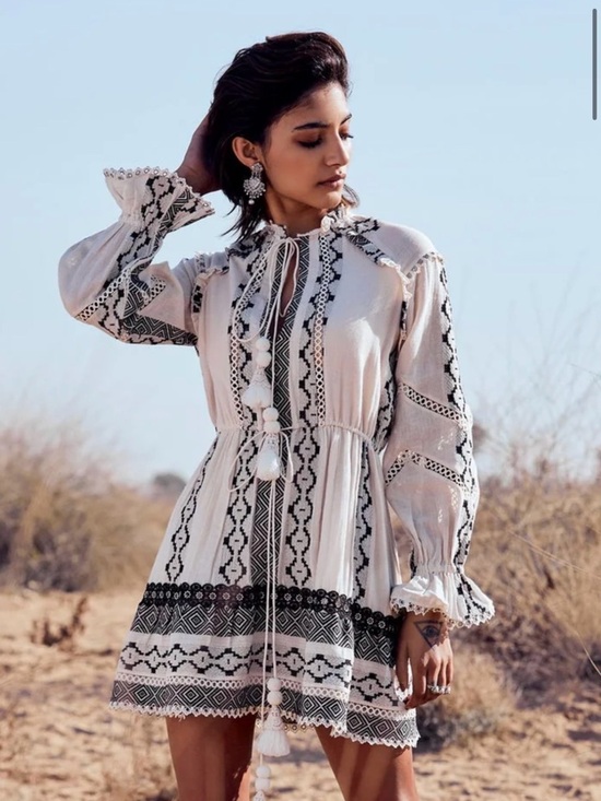 HEMANT & NANDITA Dresses & Skirts - HEMANT & NANDITA Cream and Black Embroidered Cotton Top
